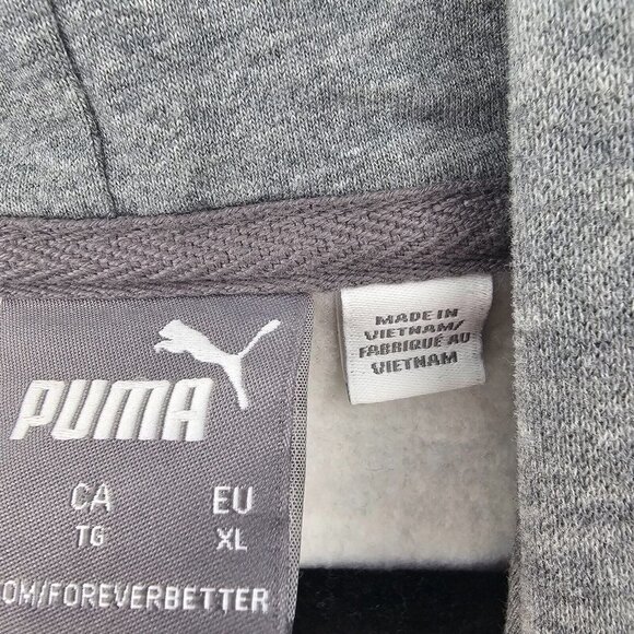 Puma Pullover Hoodie Men's Size XL Gray Fleece Logo Sweatshirt Kangaroo Pockets - Picture 8 of 8